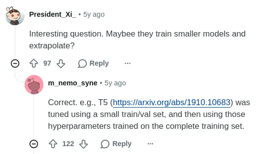 Reddit thread on hyperparameter tuning for large models